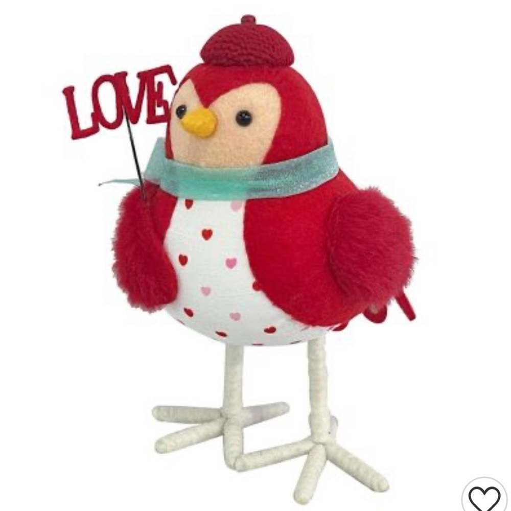 NWT 5.75" Fabric Valentine's Day Bird Figurine with Love Sign- Spritz